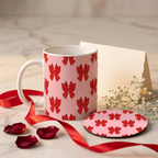 Bazinco Coordinated Design Red Bow 11 Oz Ceramic Mug and Heat Resistant Coaster Set