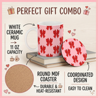 Bazinco Coordinated Design Red Bow 11 Oz Ceramic Mug and Heat Resistant Coaster Set