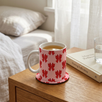 Bazinco Coordinated Design Red Bow 11 Oz Ceramic Mug and Heat Resistant Coaster Set
