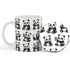 Bazinco Matching Panda Pattern White 11 Oz Ceramic Mug and Coaster Gift Combo