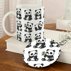 Bazinco Matching Panda Pattern White 11 Oz Ceramic Mug and Coaster Gift Combo