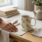Bazinco Unique Traditional Pattern White 11 Oz Ceramic Mug and Coaster Gift Combo