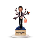 Bazinco Custom Multitasker Caricature Standee with Wooden Base | Personalized Acrylic Desk Showpiece Gift for Office Professionals & Entrepreneurs