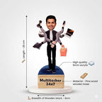 Bazinco Custom Multitasker Caricature Standee with Wooden Base | Personalized Acrylic Desk Showpiece Gift for Office Professionals & Entrepreneurs