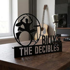 Bazinco Drummer Silhouette Personalized Band Name Plate | Custom Music Studio Desk Sign