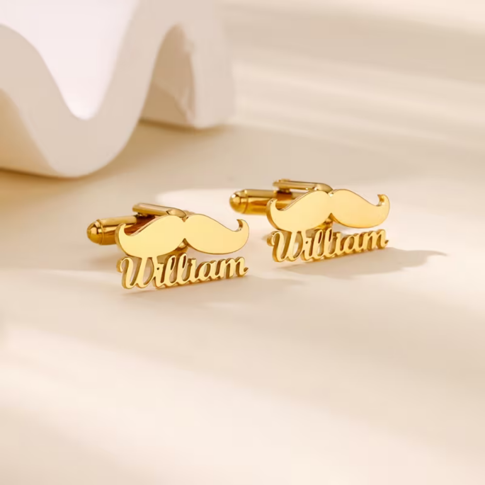 Bazinco Custom Name Mustache Cufflinks – Personalized Groom Wedding Cufflinks Gift