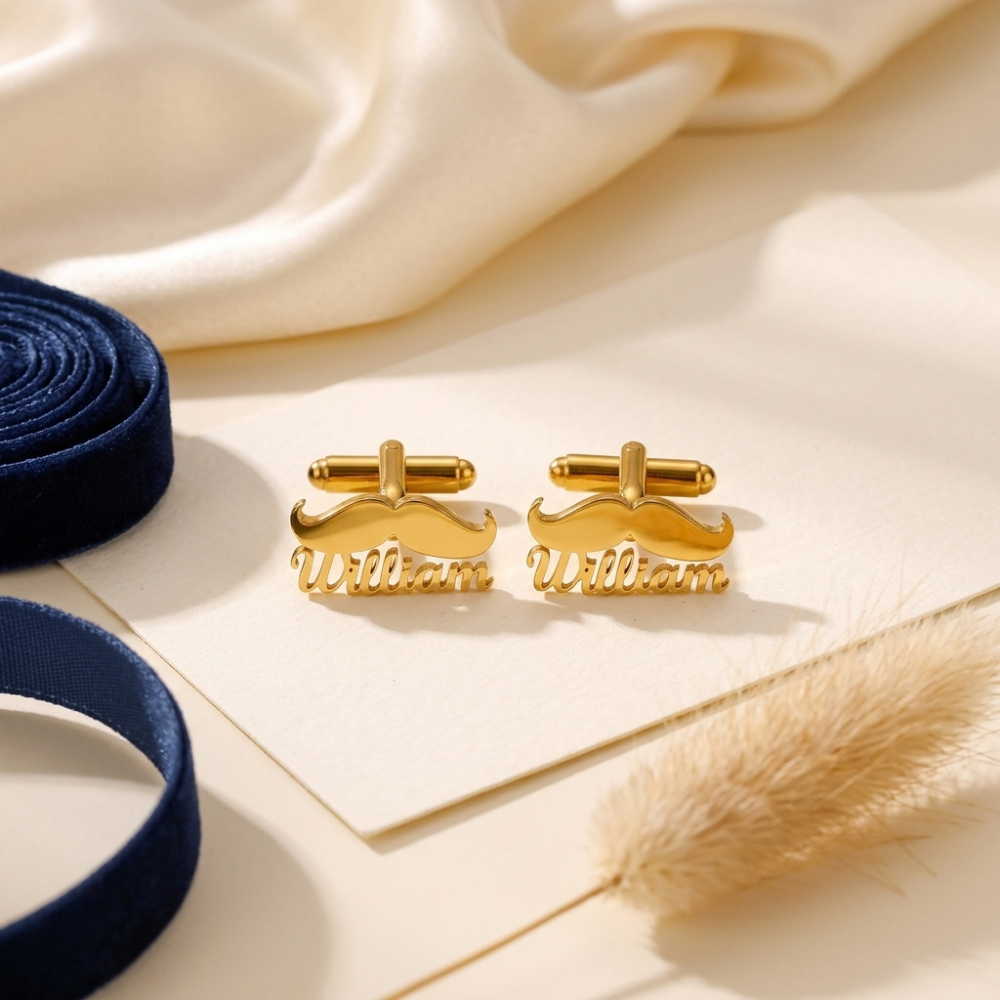 Bazinco Custom Name Mustache Cufflinks – Personalized Groom Wedding Cufflinks Gift