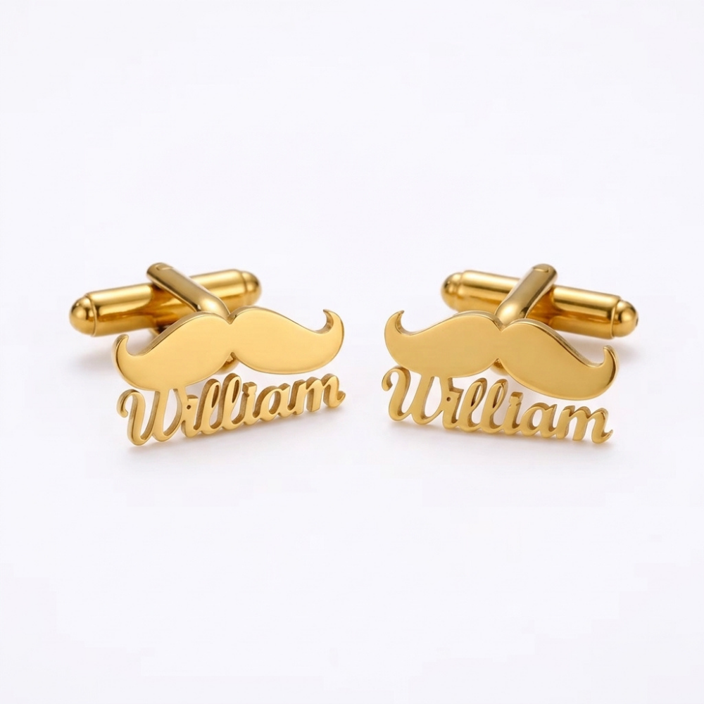 Bazinco Custom Name Mustache Cufflinks – Personalized Groom Wedding Cufflinks Gift