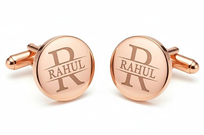 Bazinco Engraved Initial Cufflink Set – Personalized Formal Accessories for Men