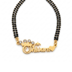 Bazinco Personalized Name Mangalsutra with CZ Crown & Heart – Black Beaded Gold Necklace