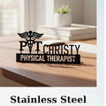 Custom Physical Therapist Name Plate – Caduceus Medical Desk Sign in Stainless Steel by Bazinco
