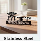 Custom Physical Therapist Name Plate – Caduceus Medical Desk Sign in Stainless Steel by Bazinco