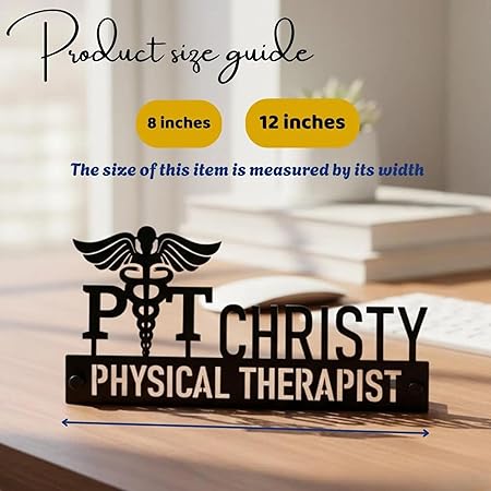 Custom Physical Therapist Name Plate – Caduceus Medical Desk Sign in Stainless Steel by Bazinco