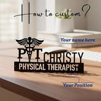 Custom Physical Therapist Name Plate – Caduceus Medical Desk Sign in Stainless Steel by Bazinco