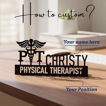 Custom Physical Therapist Name Plate – Caduceus Medical Desk Sign in Stainless Steel by Bazinco