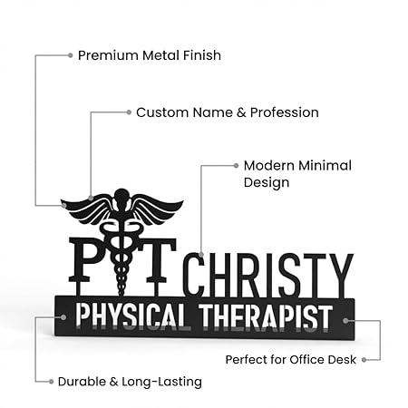 Custom Physical Therapist Name Plate – Caduceus Medical Desk Sign in Stainless Steel by Bazinco