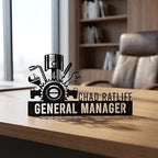 Bazinco General Manager Name Plate – Personalized Desk Name Sign with Industrial Gear Design