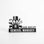 Bazinco General Manager Name Plate – Personalized Desk Name Sign with Industrial Gear Design
