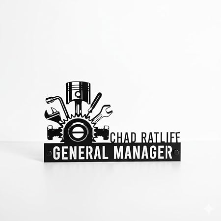 Bazinco General Manager Name Plate – Personalized Desk Name Sign with Industrial Gear Design