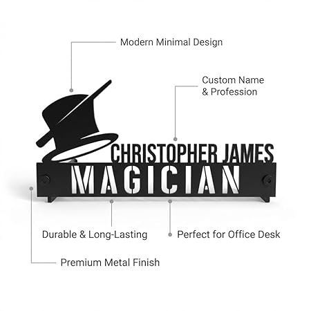 Bazinco Personalized Magician Name Plate – Custom Magic Hat Desk Nameplate for Magicians