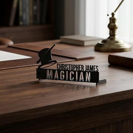 Bazinco Personalized Magician Name Plate – Custom Magic Hat Desk Nameplate for Magicians