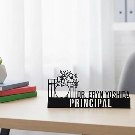 Bazinco Personalized Principal Desk Name Plate – Elegant Teacher Office Name Sign with Books Design
