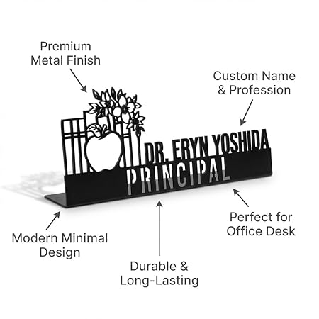 Bazinco Personalized Principal Desk Name Plate – Elegant Teacher Office Name Sign with Books Design