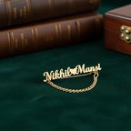 Bazinco Personalized Name Lapel Pin with Chain | Custom Signature Brooch for Blazer & Suit