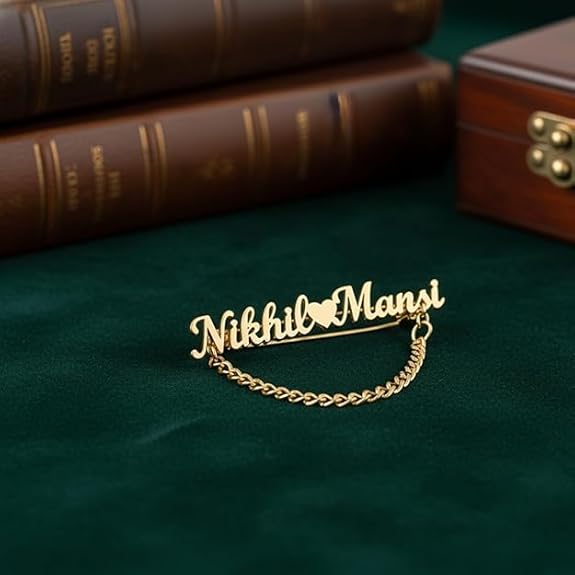 Bazinco Personalized Name Lapel Pin with Chain | Custom Signature Brooch for Blazer & Suit