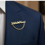 Bazinco Personalized Name Lapel Pin with Chain | Custom Signature Brooch for Blazer & Suit