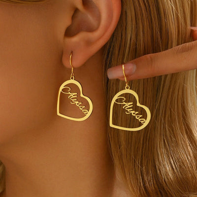 Bazinco Personalised Name Heart Earrings — custom name earrings gold India