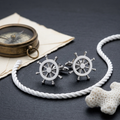 Bazinco Nautical Ship Wheel Cufflinks for Men – Premium Silver Anchor Style Formal Shirt Accessories