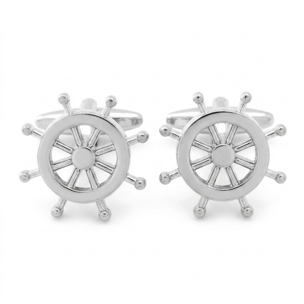 Bazinco Nautical Ship Wheel Cufflinks for Men – Premium Silver Anchor Style Formal Shirt Accessories