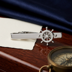 Bazinco Nautical Ship Wheel Tie Clip – Premium Silver Tie Bar for Men Formal Wear