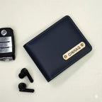 Bazinco Custom Name Wallet for Men Navy Blue | Luxury Personalized Bi Fold Leather Wallet