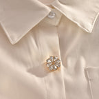 Bazinco Flower Gold Finish Kundan Shirt Button Cover Set of 2 for Unisex – Premium Crystal Floral Button Covers for Shirts, Kurtas & Bulk Orders
