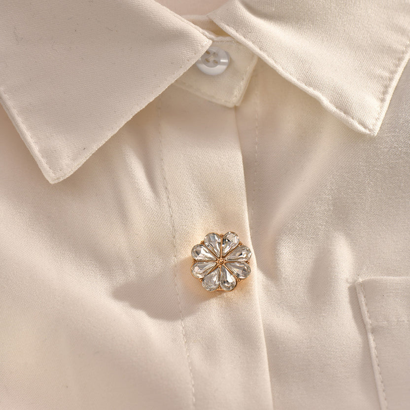 Bazinco Flower Gold Finish Kundan Shirt Button Cover Set of 2 for Unisex – Premium Crystal Floral Button Covers for Shirts, Kurtas & Bulk Orders