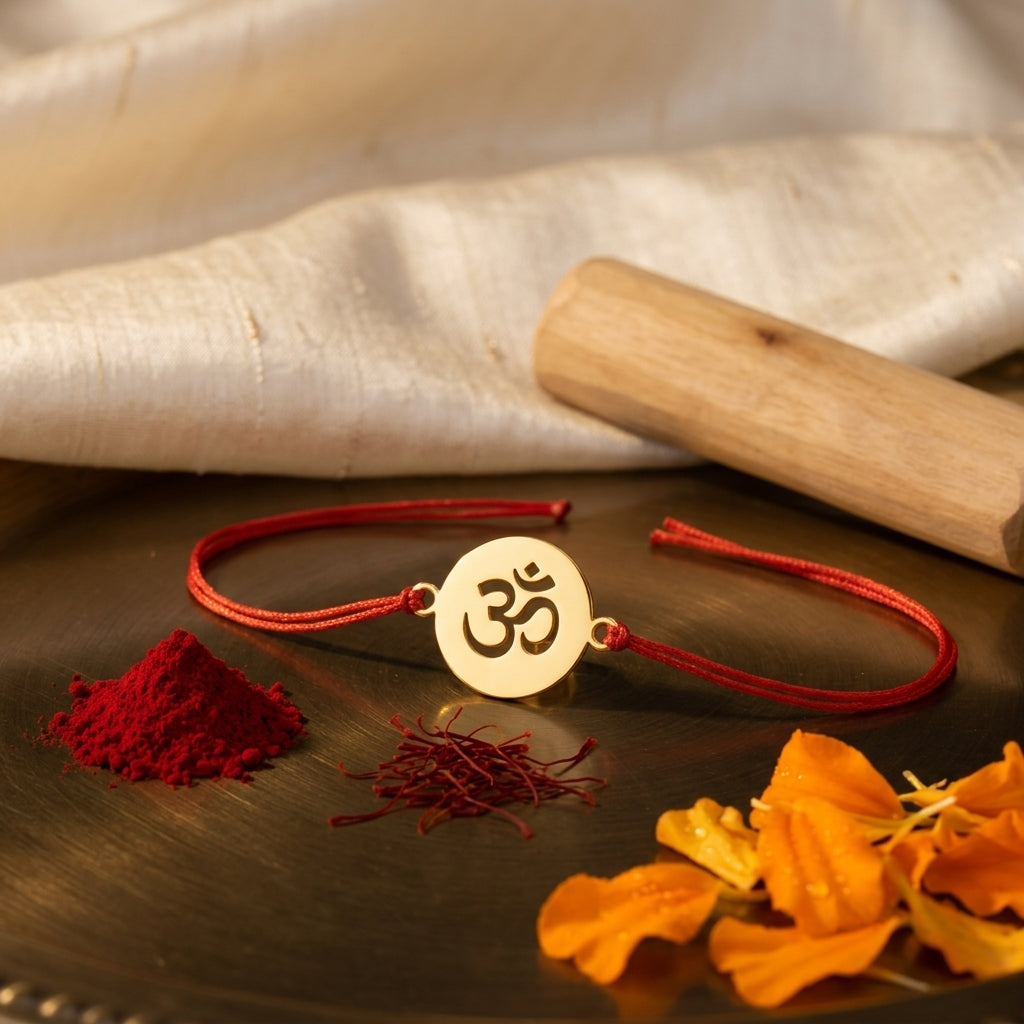 Bazinco Sacred Om Design Gold Finish Rakhi for Brother