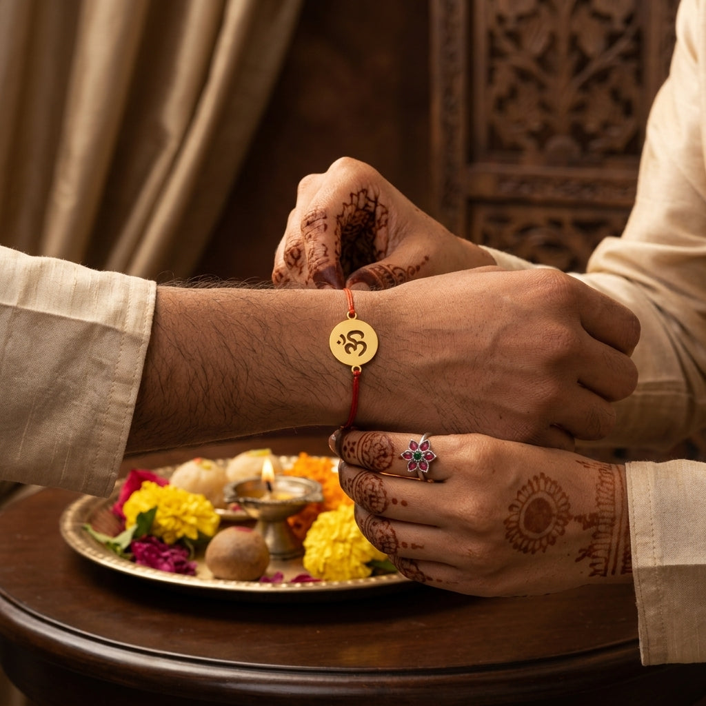 Bazinco Sacred Om Design Gold Finish Rakhi for Brother