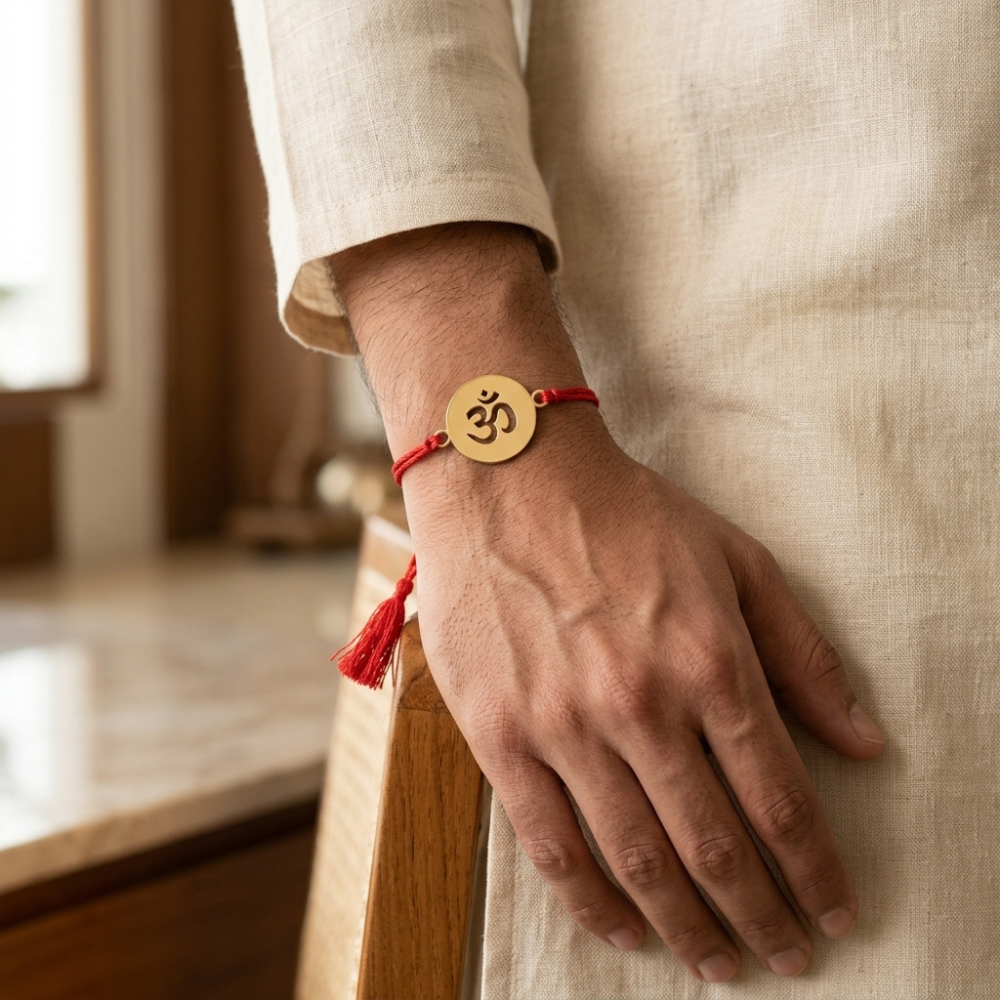 Bazinco Om Rakhi | Spiritual Rakhi for Brother | Sacred Hindu Raksha Bandhan Thread with Om Symbol