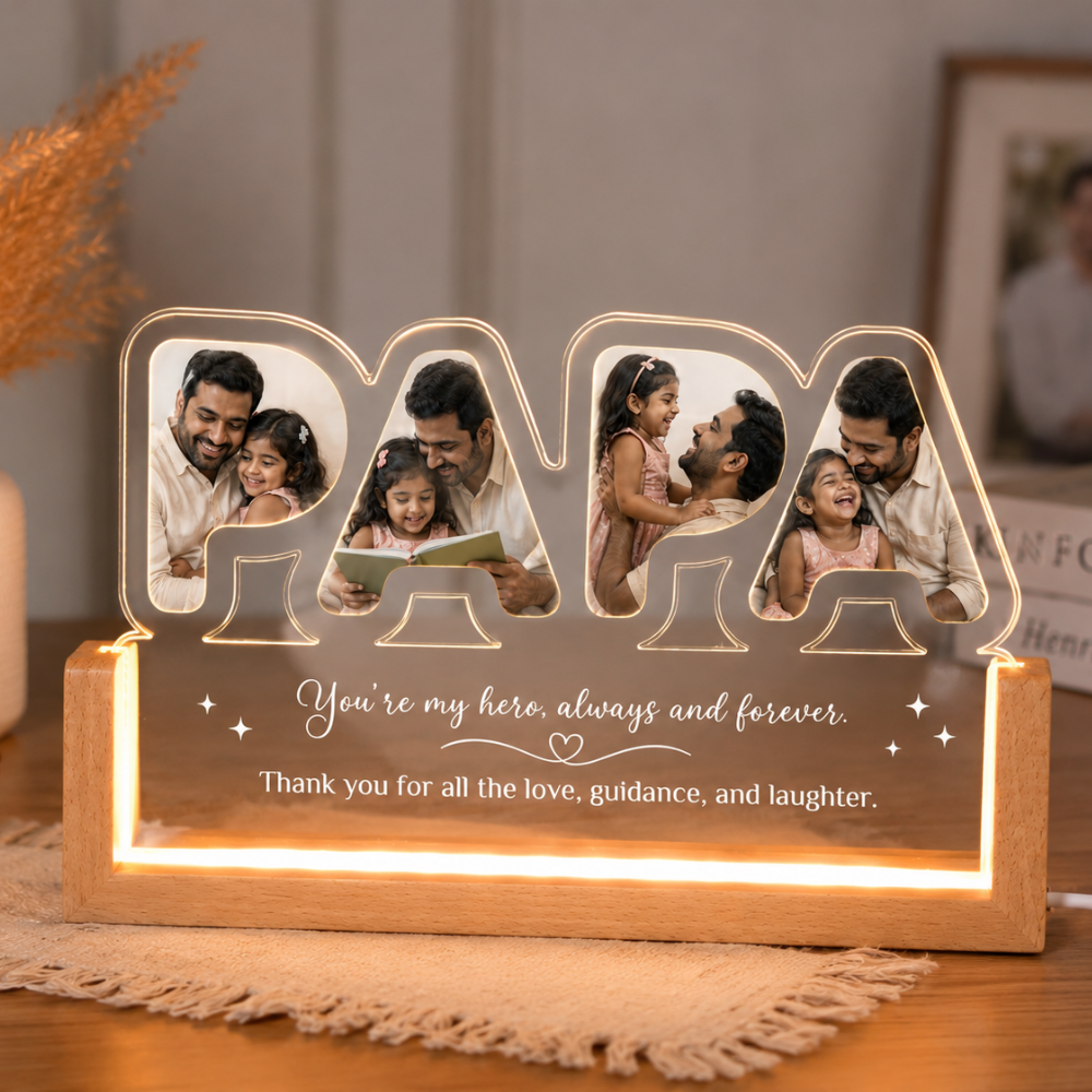 Customized PAPA Photo Frame with Warm LED Light – Bazinco Bespoke Father’s Day Gift