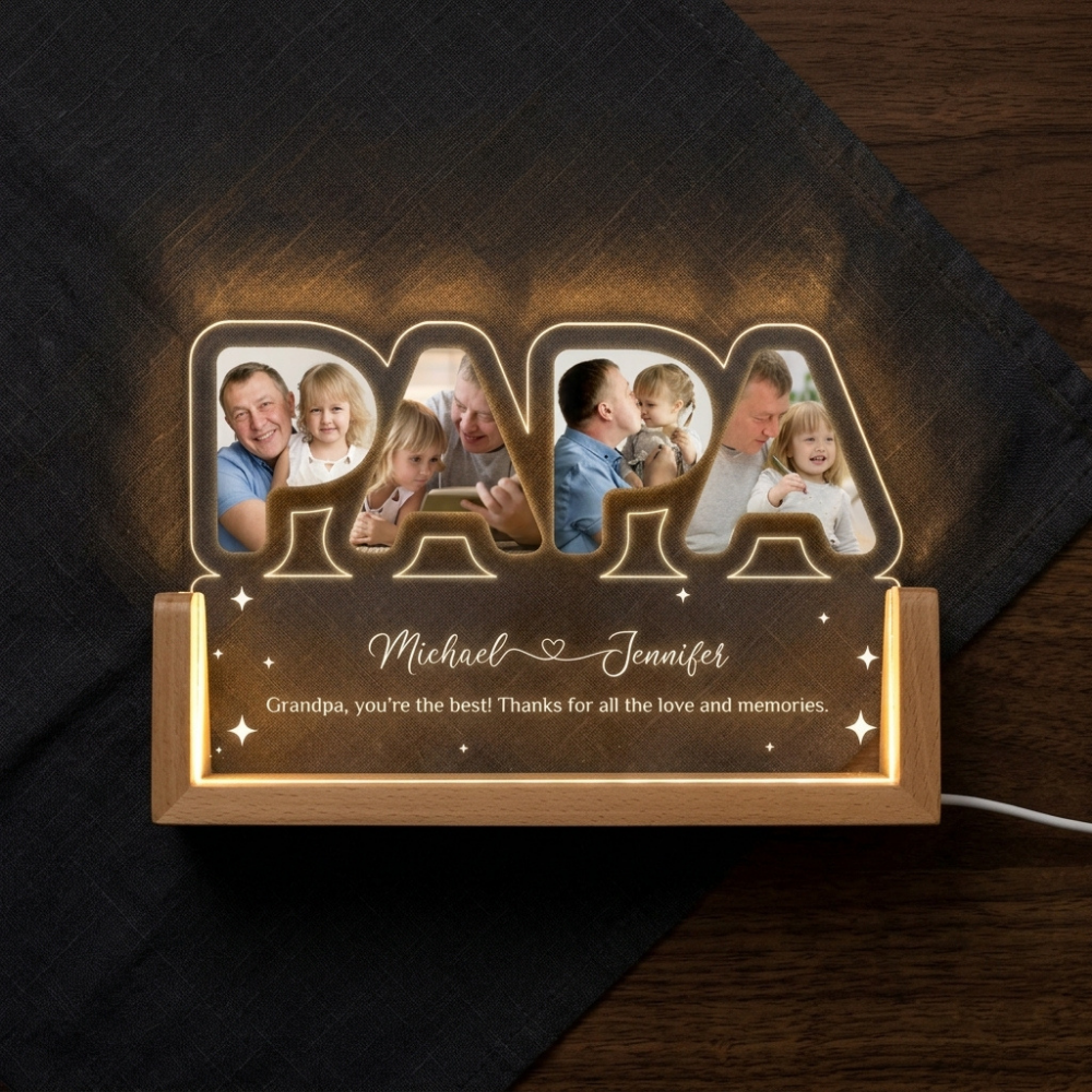 Bazinco Custom Papa Acrylic Night Light with Photo & Name Engraving