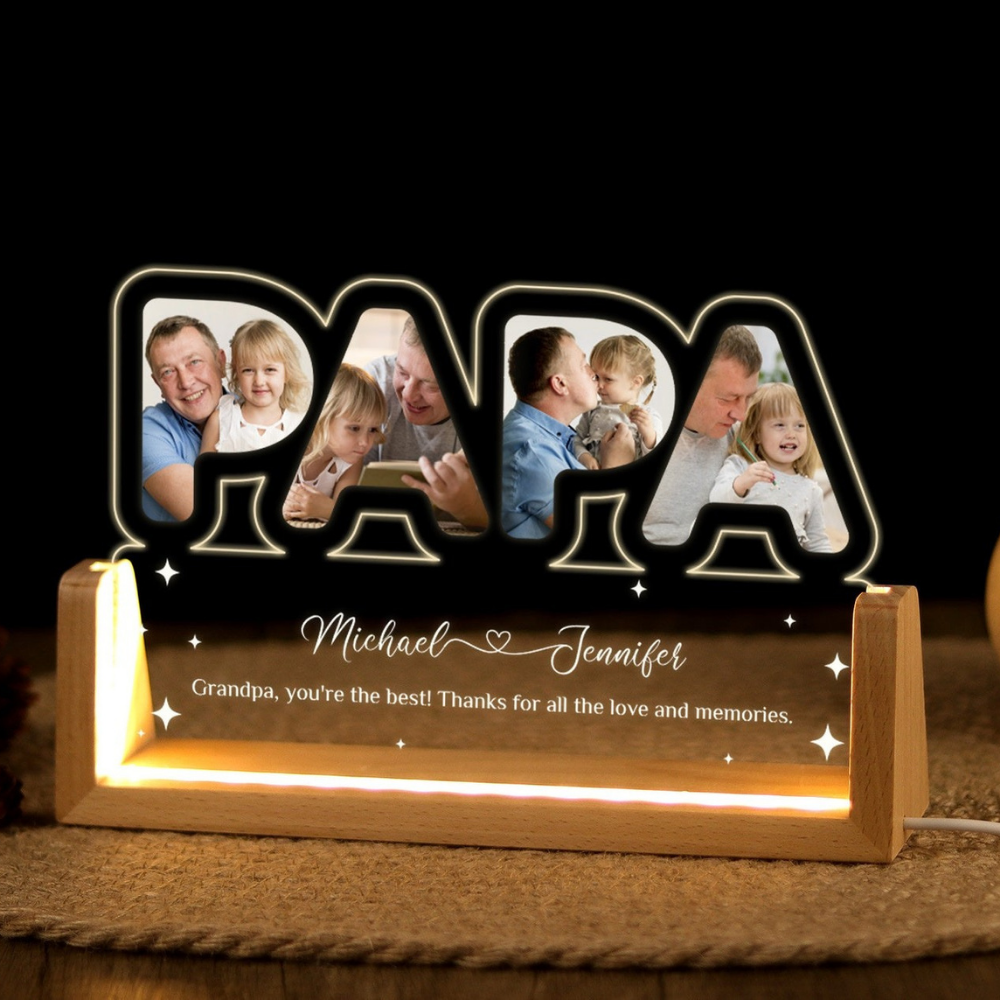 Bazinco Custom Papa Acrylic Night Light with Photo & Name Engraving