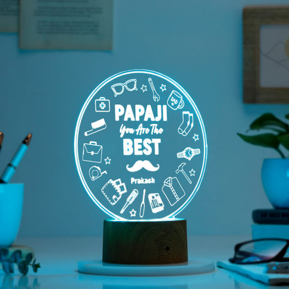 Bazinco Custom Papaji LED Lamp – Personalized Dad Gift Acrylic Night Light for Bedroom & Living Room