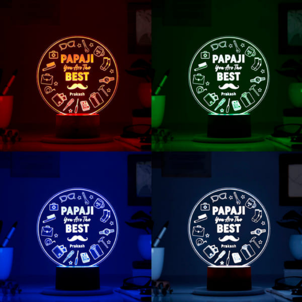 Bazinco Custom Papaji LED Lamp – Personalized Dad Gift Acrylic Night Light for Bedroom & Living Room