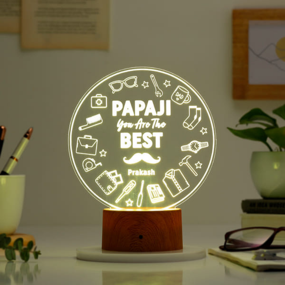 Bazinco Custom Papaji LED Lamp – Personalized Dad Gift Acrylic Night Light for Bedroom & Living Room