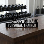 Bazinco Custom Fitness Trainer Name Plate – Personalized Barbell Personal Trainer Metal Desk Sign