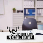 Bazinco Custom Fitness Trainer Name Plate – Personalized Barbell Personal Trainer Metal Desk Sign