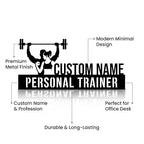 Bazinco Custom Fitness Trainer Name Plate – Personalized Barbell Personal Trainer Metal Desk Sign