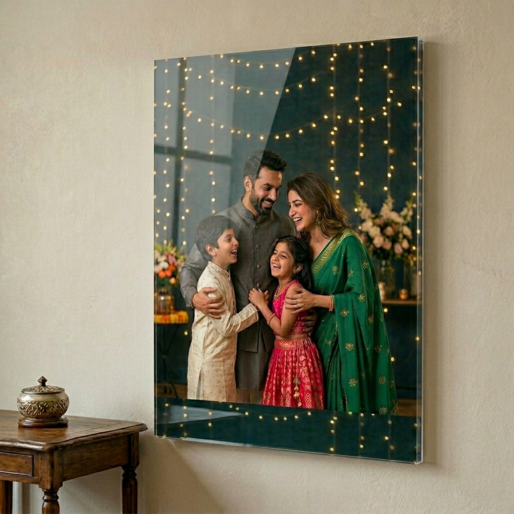 Bazinco Personalised Acrylic Glossy Photo Frame for Parents | Custom Family Picture Frame | Anniversary & Wedding Gift for Mom Dad | Premium Wall Mount Acrylic Photo Frame